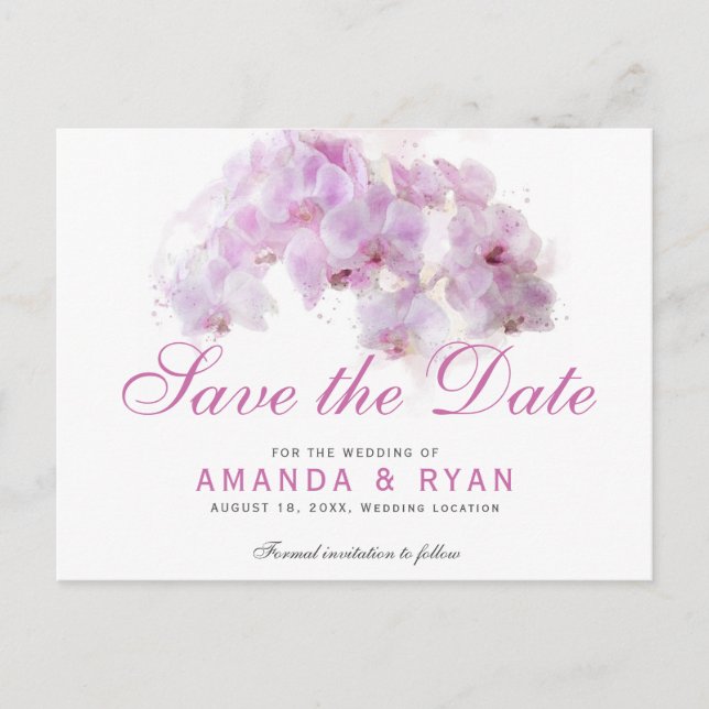 Carte Postale Faire-part Mariage floral d'orchidée rose pâle (Devant)