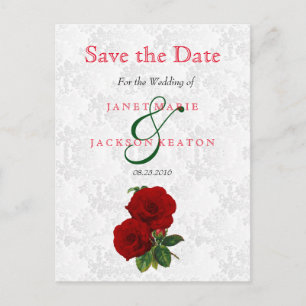 Carte Postale Faire-part Mariage Floral Rose Rouge Profond - Sauvegarder La