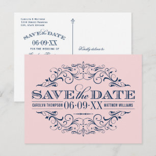 Carte Postale Faire-part Mariage florissant de la marine rose vintage Enreg