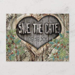 Carte Postale Faire-part Mariage forestier Coeur rustique dans l'arbre Enre