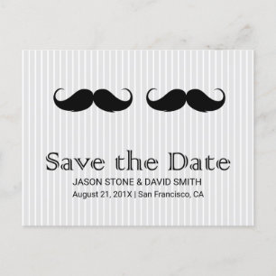 Carte Postale Faire-part Mariage gay double moustache Enregistrer la date