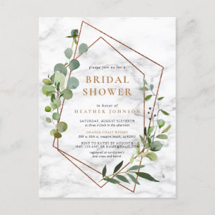 Carte Postale Faire-part Mariage géométrique en cuivre avec eucalyptus sur 