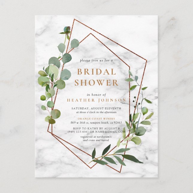 Carte Postale Faire-part Mariage géométrique en cuivre avec eucalyptus sur  (Devant)