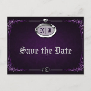 Carte Postale Faire-part Mariage gothique vintage violet argenté, Enregistr