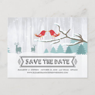 Carte Postale Faire-part Mariage hivernal au pays des merveilles Oiseaux Ce