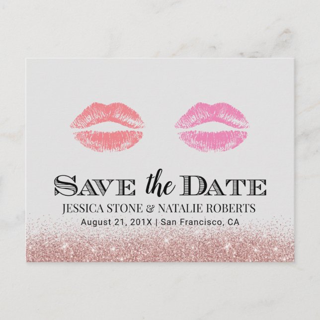Carte Postale Faire-part Mariage Lesbienne Gay Double Baisers Sauvegarder l (Devant)