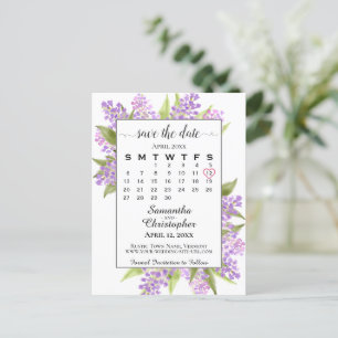 Carte Postale Faire-part Mariage Lilacs rustique Enregistrer la date Calend