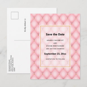 Carte Postale Faire-part Mariage Luxueux Rose Motif Diamant Brodé