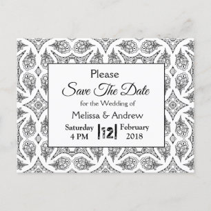 Carte Postale Faire-part Mariage Mandala Noir et Blanc Enregistrez la Date