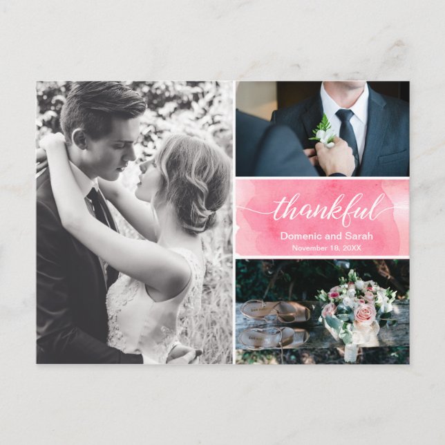 Carte Postale Faire-part Mariage Merci d'aquarelle photo Collage (Devant)