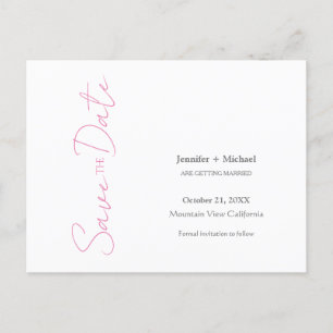 Carte Postale Faire-part Mariage Minimaliste Calligraphie Rose Blanc