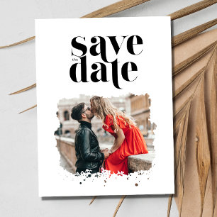 Carte Postale Faire-part Mariage Moderne Noir et Blanc Photo Enregistrez la