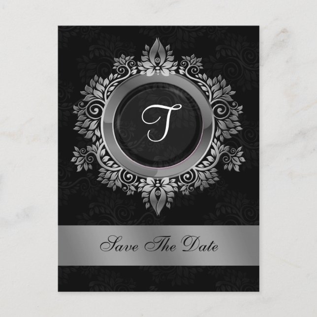Carte Postale Faire-part mariage monogramme argent fleuri enregistrer la da (Devant)