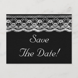 Carte Postale Faire-part Mariage Noir & Blanc Cuir & Dentelle Enregistrer L