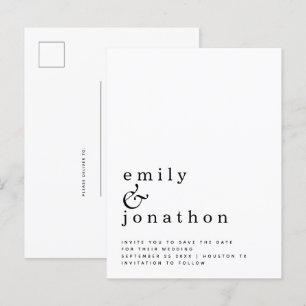 Carte Postale Faire-part Mariage noir minimaliste Sauvez la date