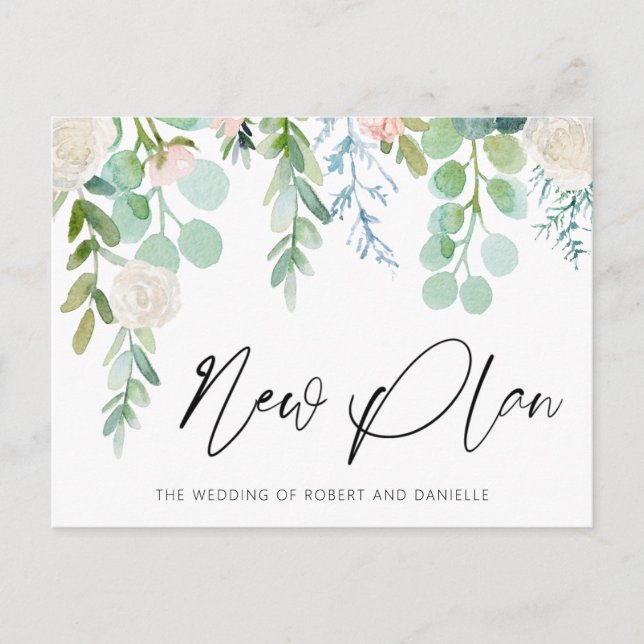 Carte Postale Faire-part Mariage NOUVEAU PLAN Floral Feuillage Aquarelle (Devant)
