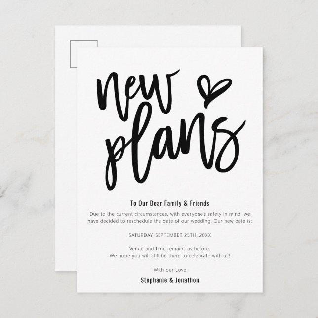 Carte Postale Faire-part Mariage Nouveaux plans Enregistrer Date Script élé (Devant / Derrière)