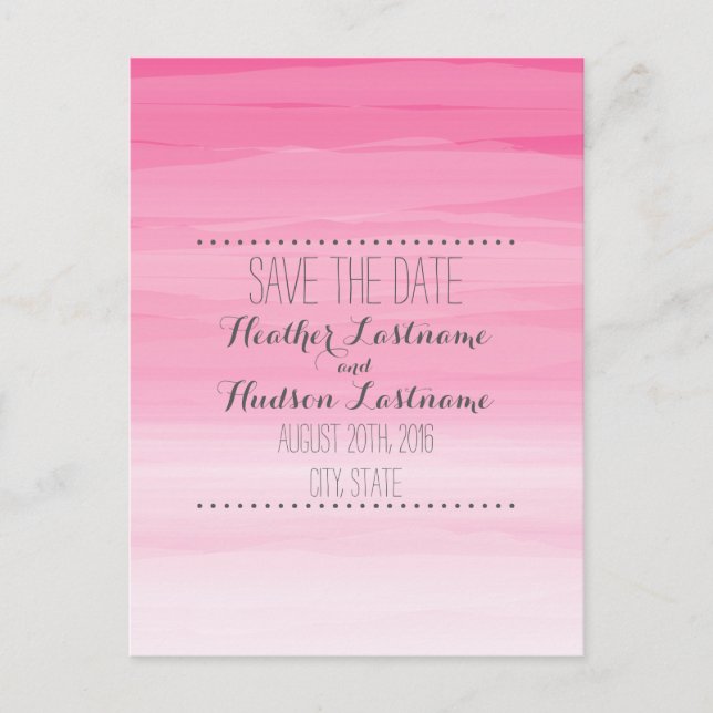 Carte Postale Faire-part Mariage Ombré Rose Chaud Enregistrer La Date (Devant)