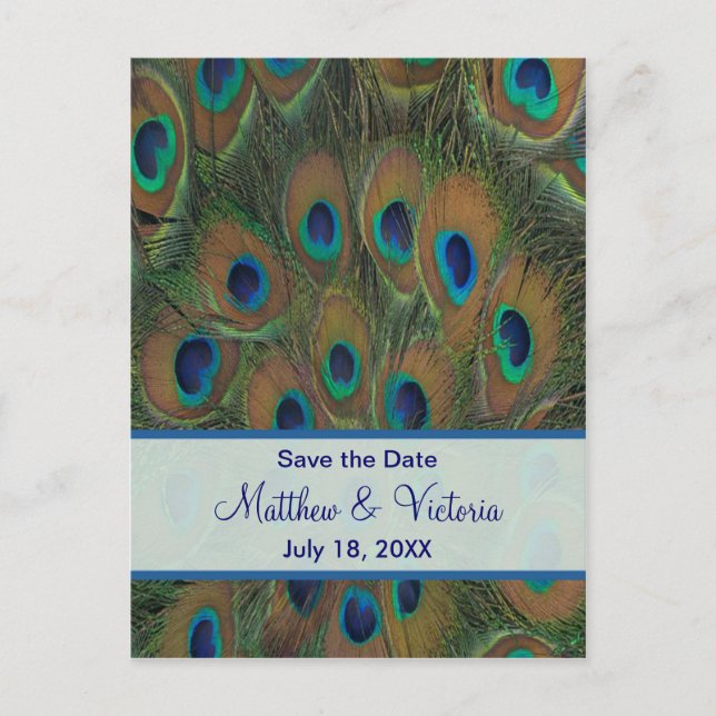 Carte Postale Faire-part Mariage Peacock Enregistrer La Date (Devant)