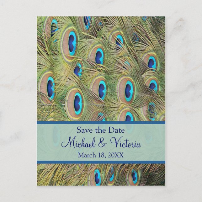 Carte Postale Faire-part Mariage Peacock Enregistrer La Date (Devant)