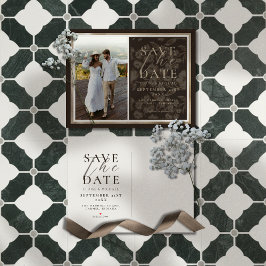 Carte Postale Faire-part Mariage Photo avec Motif Botanique Brun Rustique