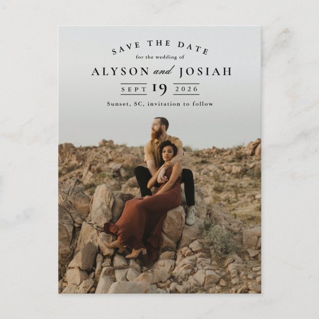 Carte Postale Faire-part Mariage photo classique élégant Enregistrer la dat (Devant)