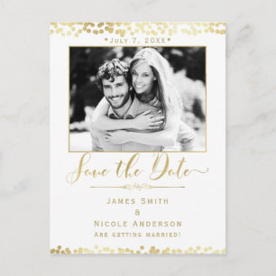 Carte Postale Faire-part Mariage photo Confetti Blanc & Or Enregistrer la d