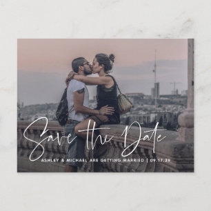 Carte Postale Faire-part Mariage photo de recouvrement blanc de script mode