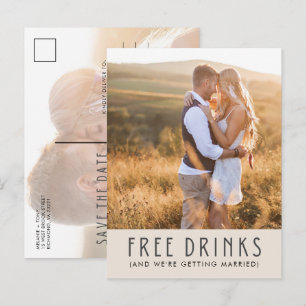 Carte Postale Faire-part Mariage photo moderne Boissons gratuites Enregistr