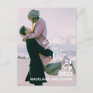 Carte Postale Faire-part Mariage Photo Overlay Moderne Élégant Enregistrer 