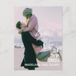Carte Postale Faire-part Mariage Photo Overlay Moderne Élégant Enregistrer 