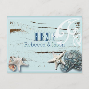 Carte Postale Faire-part mariage plage coquillages save the date