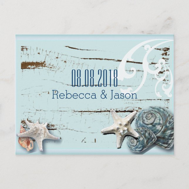 Carte Postale Faire-part mariage plage coquillages save the date (Devant)
