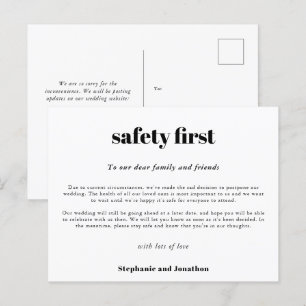 Carte Postale Faire-part Mariage Reporter la sécurité première COVID Script