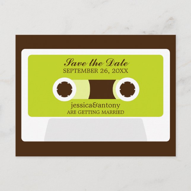 Carte Postale Faire-part Mariage Rétro Mixtape Enregistrer la Date (Devant)