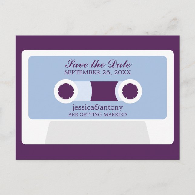 Carte Postale Faire-part Mariage Rétro Mixtape Enregistrez la Date (Devant)
