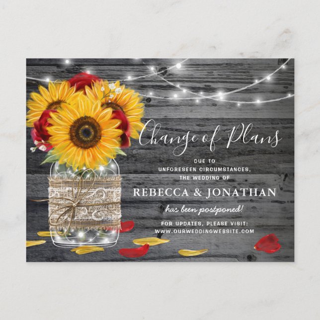 Carte Postale Faire-part Mariage Rose de tournesol rustique Modifier la dat (Devant)