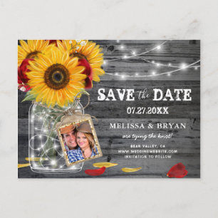 Carte Postale Faire-part Mariage Rose de tournesol rustique Photo Enregistr