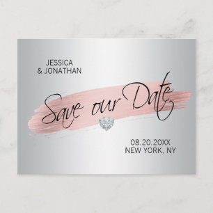 Carte Postale Faire-part Mariage Rose d'or  d'argent SAUVER NOTRE DATE