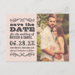 Carte Postale Faire-part Mariage rose vif Photo Enregistrer la date