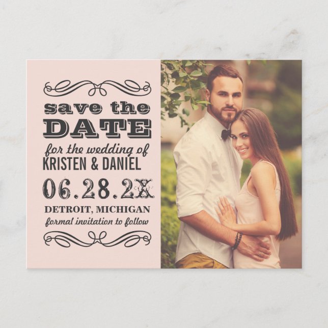 Carte Postale Faire-part Mariage rose vif Photo Enregistrer la date (Devant)