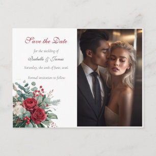Carte Postale Faire-part Mariage Roses Bourgogne & Blush Enregistrez la Dat