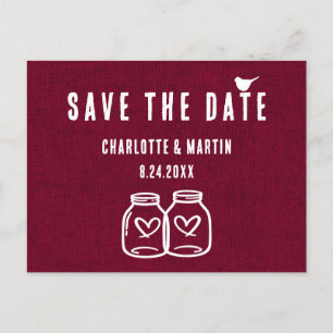 Carte Postale Faire-part Mariage Rustique Bourgogne Toile de Jute Save The 