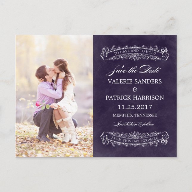 Carte Postale Faire-part Mariage Rustique Chic Enregistrer La Date - Violet (Devant)