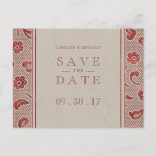 Carte Postale Faire-part Mariage rustique de dentelle rouge Kraft enregistr