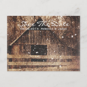 Carte Postale Faire-part mariage rustique de grange d'hiver de pays