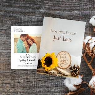 Carte Postale Faire-part Mariage rustique de Tournesol en bois Enregistrer 