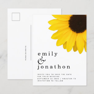 Carte Postale Faire-part Mariage Rustique De Tournesol Jaune Enregistrer La