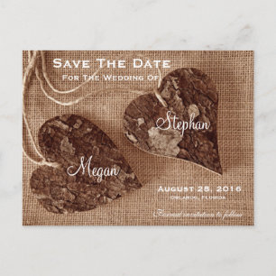 Carte Postale Faire-part Mariage Rustique en bois Coeurs SaveTheDate Postca
