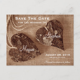 Carte Postale Faire-part Mariage Rustique en bois Coeurs SaveTheDate Postca
